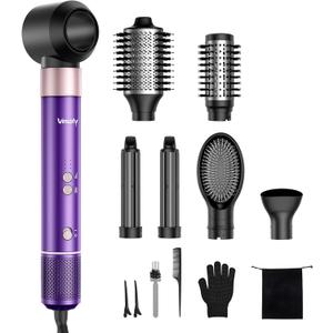 7-in-1 Hair Dryer Brush and Hair Styler Set  Fast Drying, Curling, Straightening & Volumizing  Hot Air Styling Tool with No Heat Damage  for All Hair Types  Violet