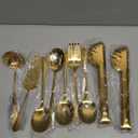 12PCS Gold Serving Spoons Utensils, Stainless Steel Flatware Cutlery with Serving Slotted Spoon Forks Soup Ladle Tongs Pie Server Butter Knife for Home Restaurant Buffet Catering Banquet Party