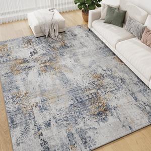 8x10 Area Rugs for Living Room Rugs Washable Rug for Bedroom Nursery Dining Room Stain Resistant Soft Rugs Distressed Neutral Abstract Modern Vintage Boho Indoor Floor Carpet Navy Gold