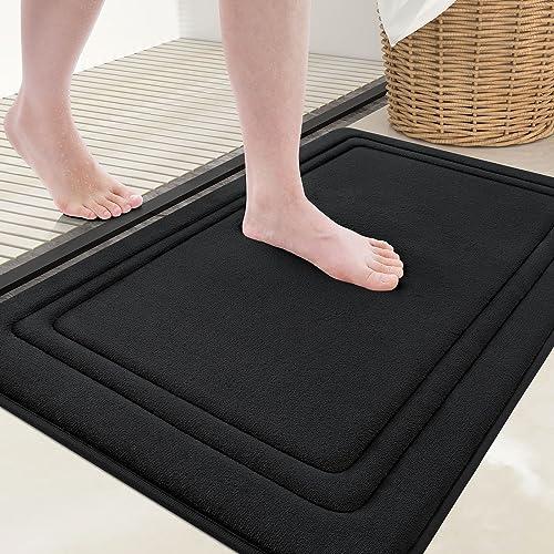Grandaily Memory Foam Bath Mat Rug 30x20, Ultra Soft, Non-Slip and Absorbent Bathroom Rugs, Machine Wash Dry, Comfortable Bath Carpet for Bathroom Floor, Tub and Shower, Black