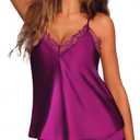 Avidlove Satin Pajamas Set Sleepwear Womens Sexy Lingerie Cami Shorts Set Nightwear (Medium, Cherry Red)