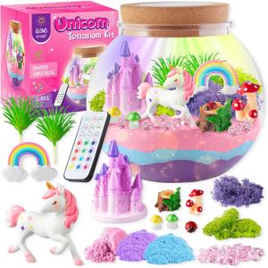 JOYEEMAX Unicorn Light-Up Terrarium Kit for Kids - LED Night Light Birthday Gift for Girls Ages 4 5 6 7 8-12 Year Old - Unicorn Toys for Girls - DIY Arts and Crafts Kit for Kids