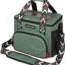 SUNNY BIRD 12L Large Insulated Lunch Bag, Foldable Lunch Cooler Box for Women Adult and Men, Fits 18 Cans (Green with Boho Strap)
