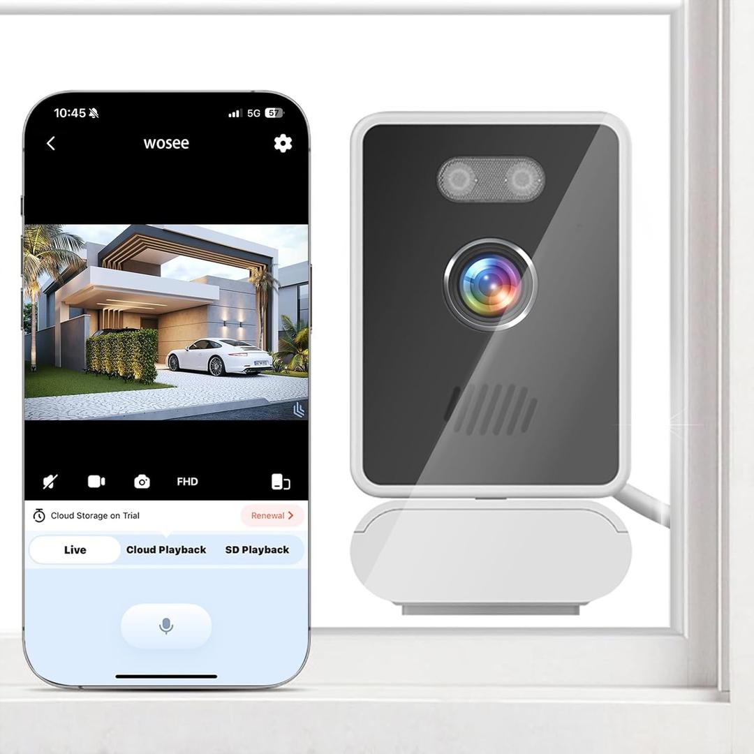 5MP 2K Window Camera,2.4GHz & WiFi Indoor Cameras for Home Security,Dog Camera with Mounting Sticker Al Color Night Vision,Person & Motion Detection, (White)