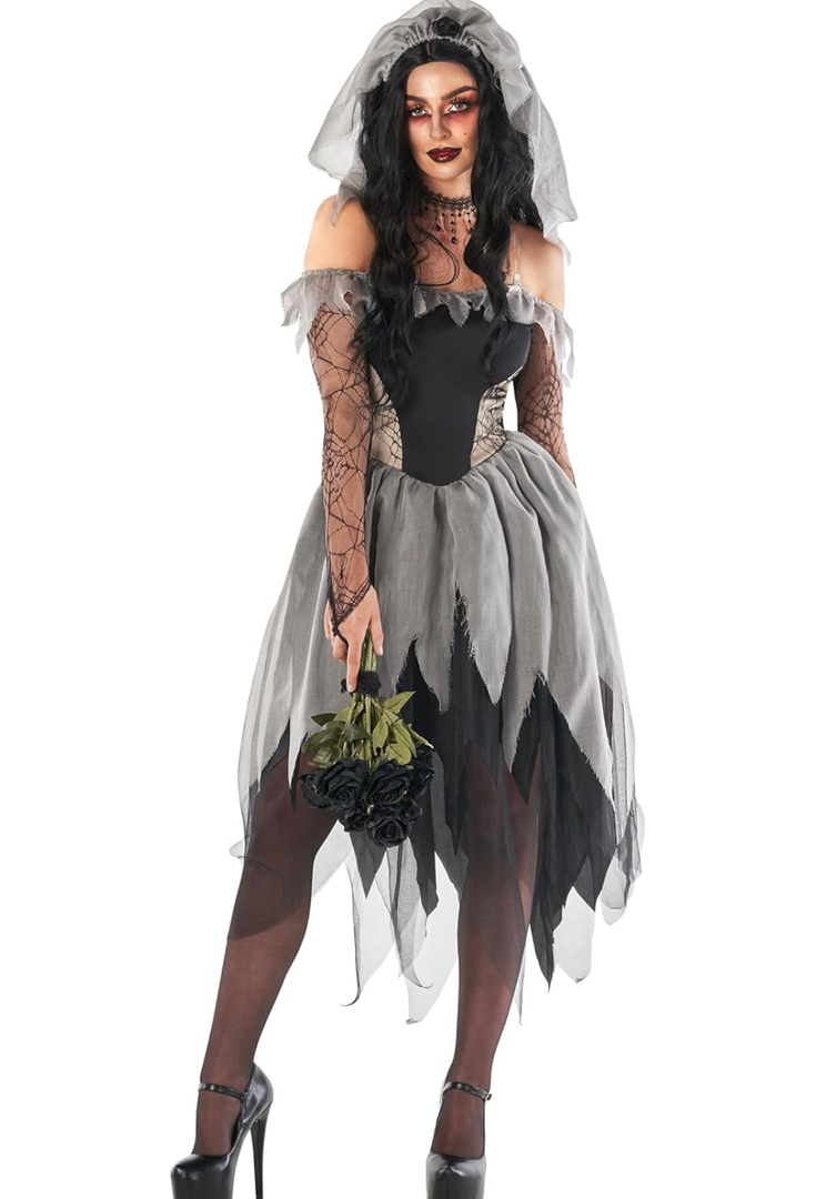 Morph Corpse Bride Costume for Women - Zombie Bride Outfit - Adult Ghost Costume - Halloween Dress Up for Parties, M