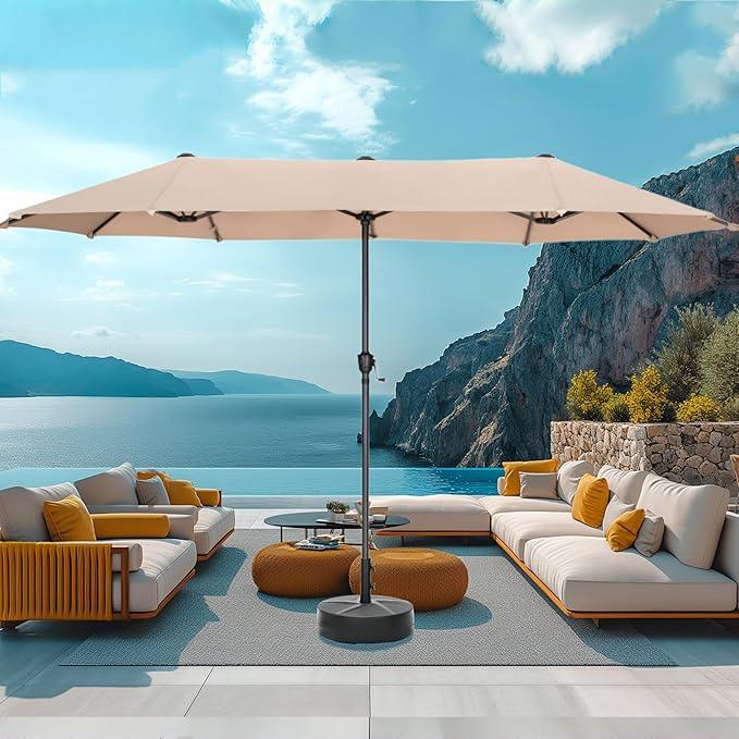 MFSTUDIO 13ft Outdoor Patio Umbrella, Double Sided Large Rectangular Umbrella Market Table Twin Triple Rectangle Umbrellas with Crank Handle for Outside Picnic Backyard Deck Pool