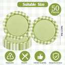 50PCS Sage Green Gingham Birthday Plates, 7 Inch Disposable Gingham Cake Plates Plaid Dessert Plates for Picnic Barbecue Baby Shower Wedding Birthday Party Decorations