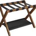 SONGMICS Luggage Rack, Folding Suitcase Stand with Storage Shelf, for Guest Room, Hotel, Bedroom, Heavy-Duty, Holds up to 131 lb, Walnut Brown URLR007D01