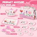 Floral Tea Party Set for Little Girls Ages 3-6, 15-Piece Pretend Play Kitchen Toys with Teapot, Cups, Plates & Storage Case, Princess Gift Set (Pink)