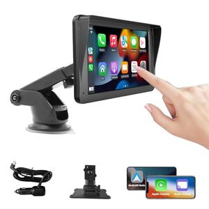 Portable Carplay Screen for Cars,Wireless Apple CarPlay and Android Auto Player, 7 Inch Touch Screen Bluetooth Hands-Free/Mirror Link/Map Navigation/Voice Control/TF Card/AUX for Cars, Trucks, SUVs