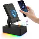 TuneEIf Wireless Induction Bluetooth Speaker, 5-in-1 Foldable Phone Holder, 1500mAh Emergency Charging, Colorful LED Ambient Light, Tech Gadgets Gifts for Men Women, for iPhone Android Tablet, Black