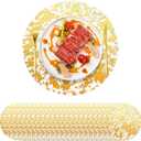 KesaPlan 100 PCS Disposable Gold Placemats Set, 13" Metallic Round Doilies for Tables, Gold Foil Mesh Pressed String Table Mats, Thin Mesh Decorative Doilies for Wedding, Holiday, Party, Christmas (Gold Foil-100pcs)