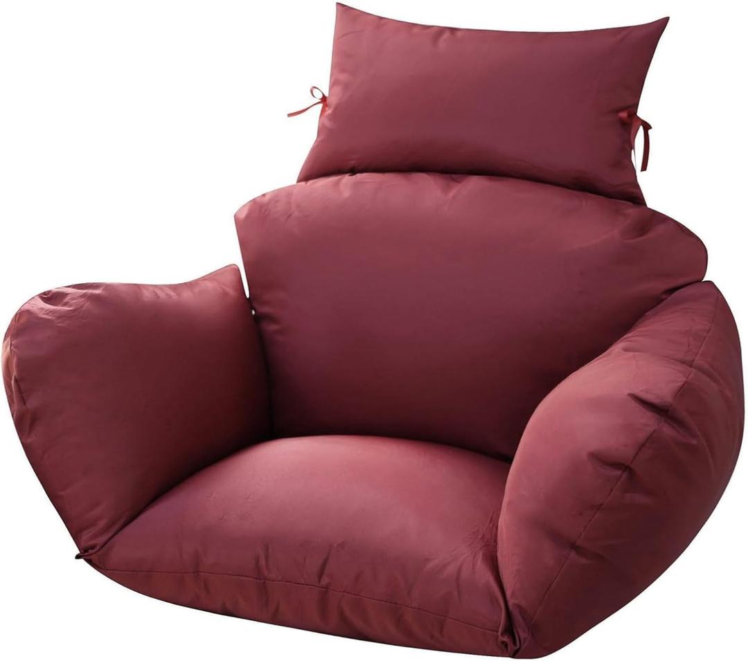 Outdoor Egg Chair Cushion Replacement with Headrest, Red, 47x31.5x4.7 Inch, Thicken Foldable Removable Waterproof, Machine Washable