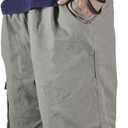 Mens Cotton Loose Drawstring Cargo Short with Full Elastic Waist (36)