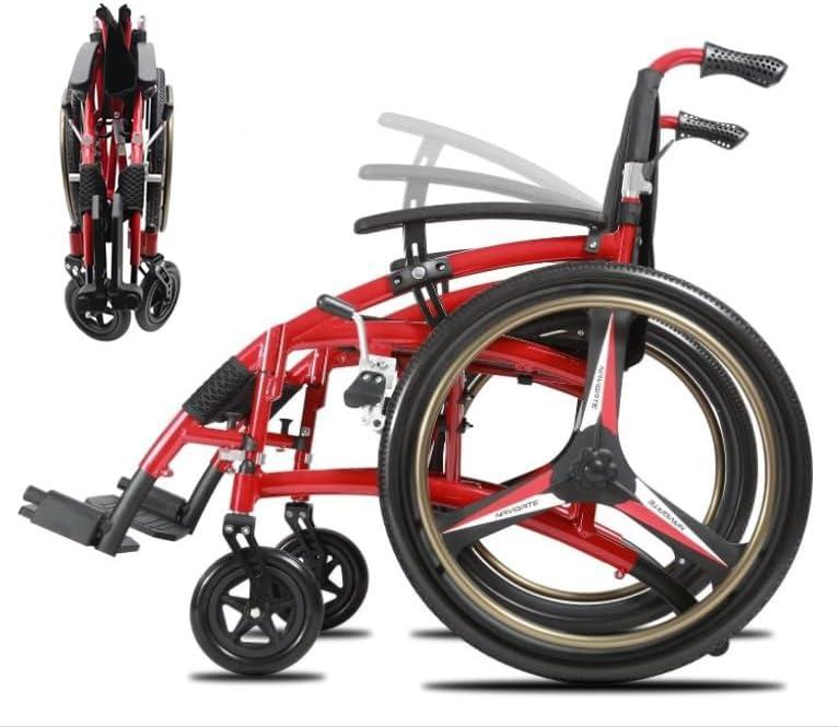Ultra Lightweight Manual Wheelchair, Aluminum Frame, 24-Inch Solid Tires, Quick-Fold Design, Transport Ready, with Safety Belt and Back Pocket, 220 lbs Capacity, Seat Width 17 inch (yundong24A)