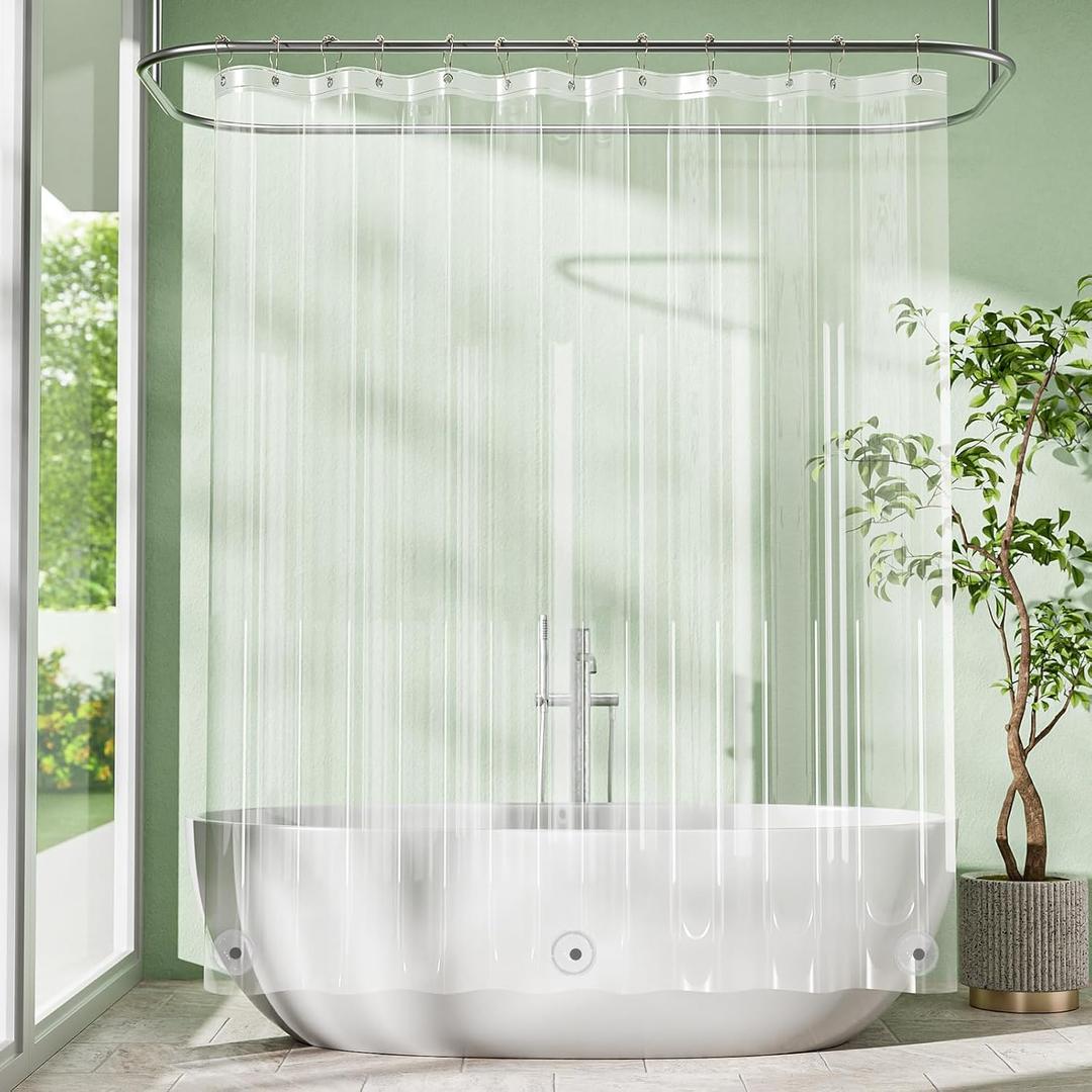 Amazer Long Shower Curtain Liner with Magnets, 72 x 78 Plastic Clear Shower Liner PEVA Waterproof Medium Weight Inside Shower Curtains Liner for Bathroom with Rustproof Grommets