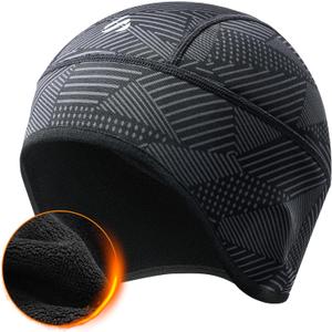Winter Helmet Liner Skull Cap, Fleece Cycling Cap Thermal Beanie Running Hat for Men Women (Striped Black)