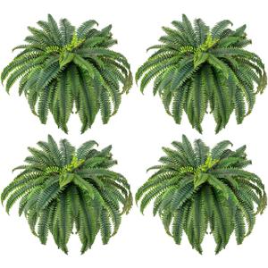 CQURE 45" Fake Ferns Artificial Plants Large,Set of 4 Artificial Boston Ferns Hanging Fake Plants for Outdoors Planter Home Garden Decor,60 Branches
