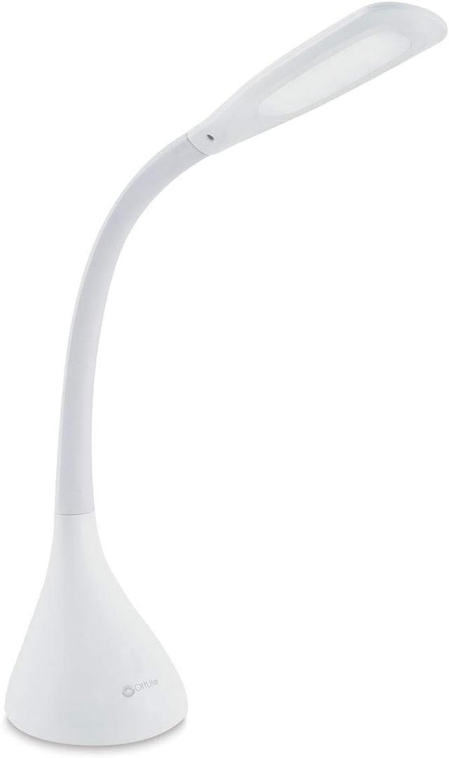 OttLite Creative Curves LED Desk Lamp with Adjustable Neck - Dimmable with 4 Brightness Settings & Energy Efficient Natural Daylight LEDs for Home Office, Computer Desk, & Dorms (White)