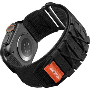 Bandletic Nylon Bands Compatible with Apple Watch Ultra 3/Ultra 2 Band 49mm for Men 46mm 45mm 44mm 42mm(Series 3), Rugged Tactical Sport Strap for iWatch Series 11 10 9 8 7 6 5 4 SE 3 2 1, L-Black
