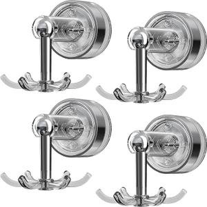 4Pcs Suction Cup Hooks 360 Rotating Heavy Duty Hanging Utensil Holder No Trace Removable and Reusable Hooks for Kitchen Bathroom Shower Gray