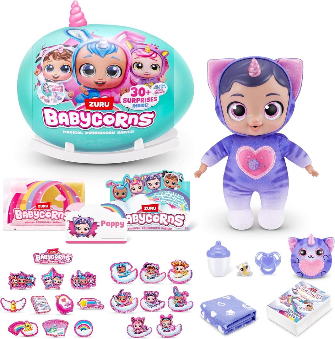 Babycorns Interactive Baby Doll Series 1 Large (Kitten) by ZURU with Lights and Sounds, Magical Babydolls, Surprise, Unboxing, Girls, Dolls, Story