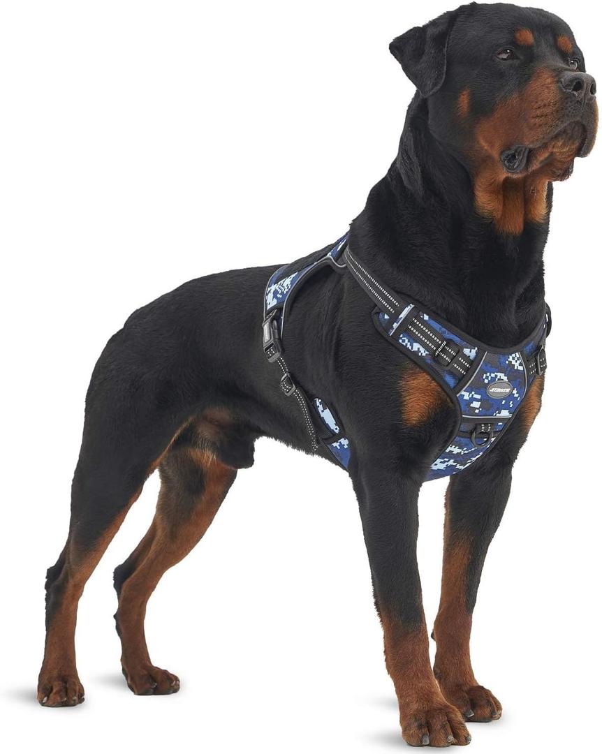 Auroth Tactical Dog Training Harness No Pulling Front Clip Leash Adhesion Reflective K9 Pet Working Vest Easy Control for Small Medium Large Dogs Blue Camo (L(Neck:18-29",Chest:24-37"),45-80 lbs)