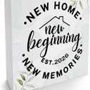 2 x HTBIG House warming Gifts New home, Best Housewarming gifts 2026, Home sweet Home sign, Funny New Home New Memories Ideas Wooden Box Sign Home Living Room Shelf Desk Decoration Gifts 5x5 IN White