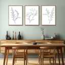 KISSFOX 3 Piece Framed Wall Art Botanical Wall Decor Floral Pictures Wildflower Canvas Art Black White Line Paintings Minimalist Boho Artwork For Bedroom Living Room Bathroom, 16x24 In Natural Framed