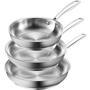 Redchef Stainless Steel Frying Pan Set, Induction Kitchen Cookware Set, Non-Toxic Uncoated Skillets for Searing & Cooking, Oven Safe Stainless Steel Cookware Set, 3-Piece (8", 9.5", 11")