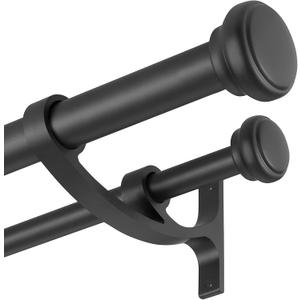 Modern Double Curtain Rods, Matte Black Curtain Rod 72-144 Inch Length Drapery Rods with Simple Decorative End Caps 1 Inch Front and 5/8 Inch Diameter Back Dual Curtain Rod Telescoping Window Rods