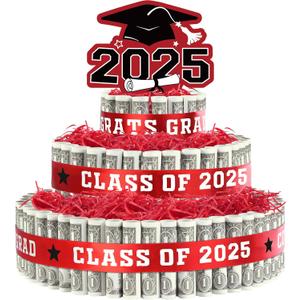 2025 Graduation Gifts for Class of 2025 Party Decorations,3 Tier Red Class of 2025 Cake Filled with Cash Money for College High School Graduation Funny Money Gifts Idea and Party Supplies