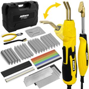 Allturn Plastic Welder 2 in 1,Plastic Welding Kit Car Bumper Repair Kit,4 Types of Plastic Welding Staples,Plastic Welding Rods Consumables Kit,YELLOW.