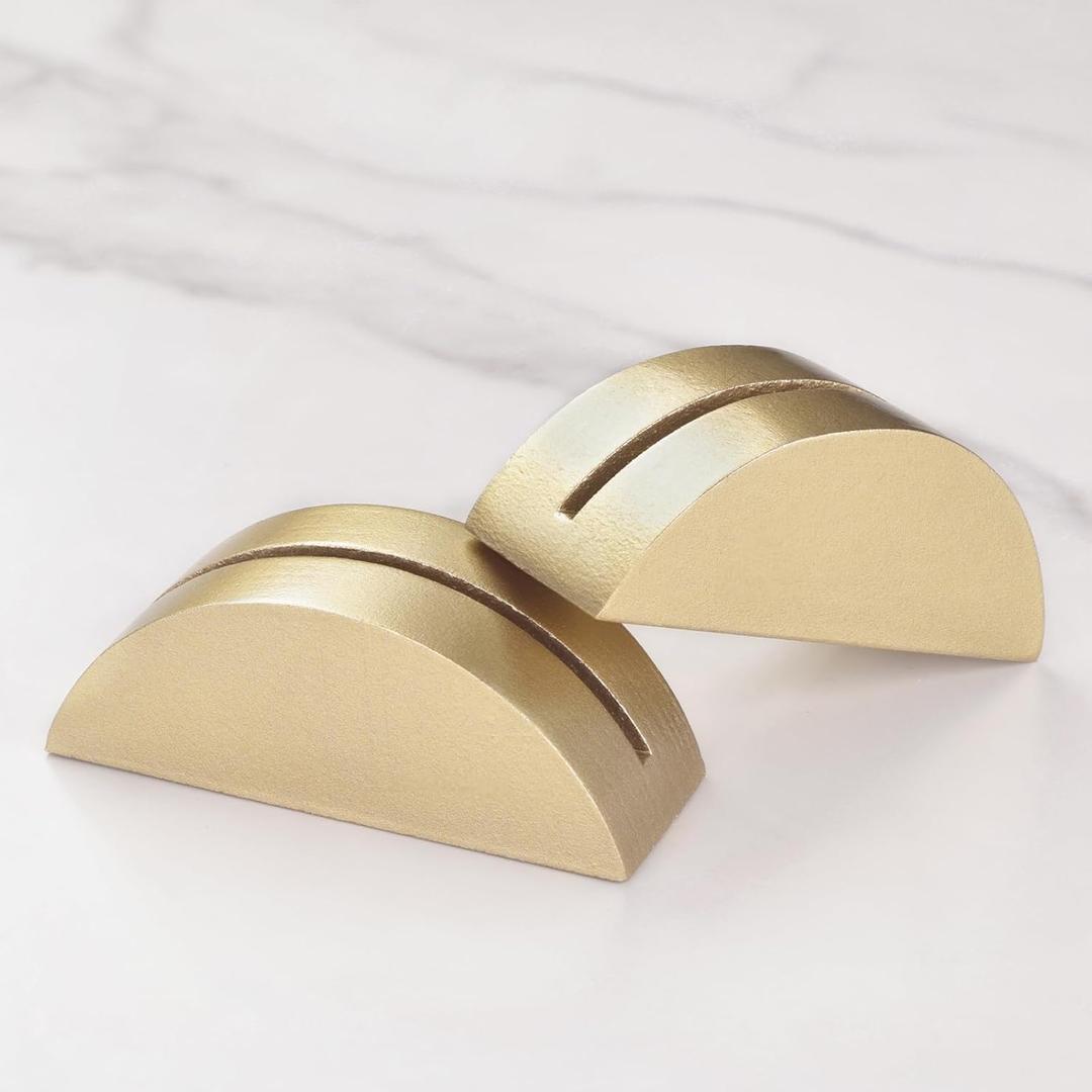 UNIQOOO 10 Pack 3.3" Arch Gold Wood Stand with 1/8" Slot, for Wedding Acrylic Table Number Sign, Wedding Display Stand, Card Holder, Great for Bar Menu, Retail Sign, Party and Events