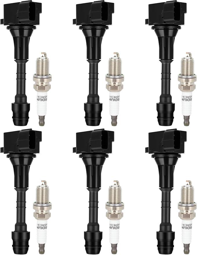 Ignition Coil Packs and Spark Plug fit for 2003 2004 2005 2006 2007 2008 Infiniti G35 FX35 M35, Nissan 350Z, UF401 6734025, Set of 6