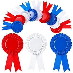 12 Pcs Blank Award Ribbons 1st 2nd 3rd Place Rosette Ribbons Blue Red White First Second Third Place Participation Medal for Sports Events Classroom Winners Certificate Prizes