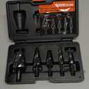 THINKWORK Four Spiral Flute Step Drill Bit Set, 5 Pcs HSS Step Drill Bits (1/8"-1-3/8") Unibit Step Drill Bit, 1/4" and 3/8" Shank Step Bits for Aluminum, Wood, Plastic, Metal