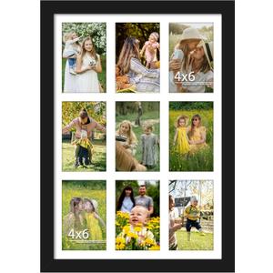 DUENPY 13x19 Collage Picture Frame 4x6 Picture Frames Collage Wall Decor Displays Nine 4x6 inch Photos Horizontal Wall Mounting Display and Vertical Black