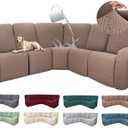 ROFASVCO 100% Waterproof Sectional Recliner Couch Covers for Reclining Couch L Shaped Corner Sectional Sofa Cover Jacquard Stretch L Shape Recliner Slipcovers (5 Seater Cover, Light Coffee)
