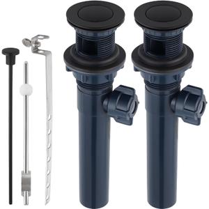 2PCS Bathroom Sink Drain with Lift Rod, Pop Up Sink Drain with Overflow, Universal Fit, Matte Black Drain Stopper for Vessel Sink, Assembly for Bathroom Faucet Sink