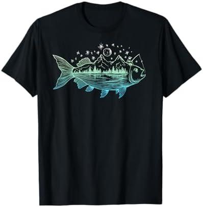 Cool Fish Shaped from Mountains Nature Scene Fishing T-Shirt, 4XLT