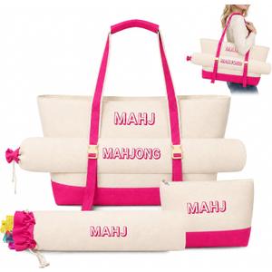 4Pcs Mahjong Tile Bag Set for American Mahjong,Racks, Mat, Pattern