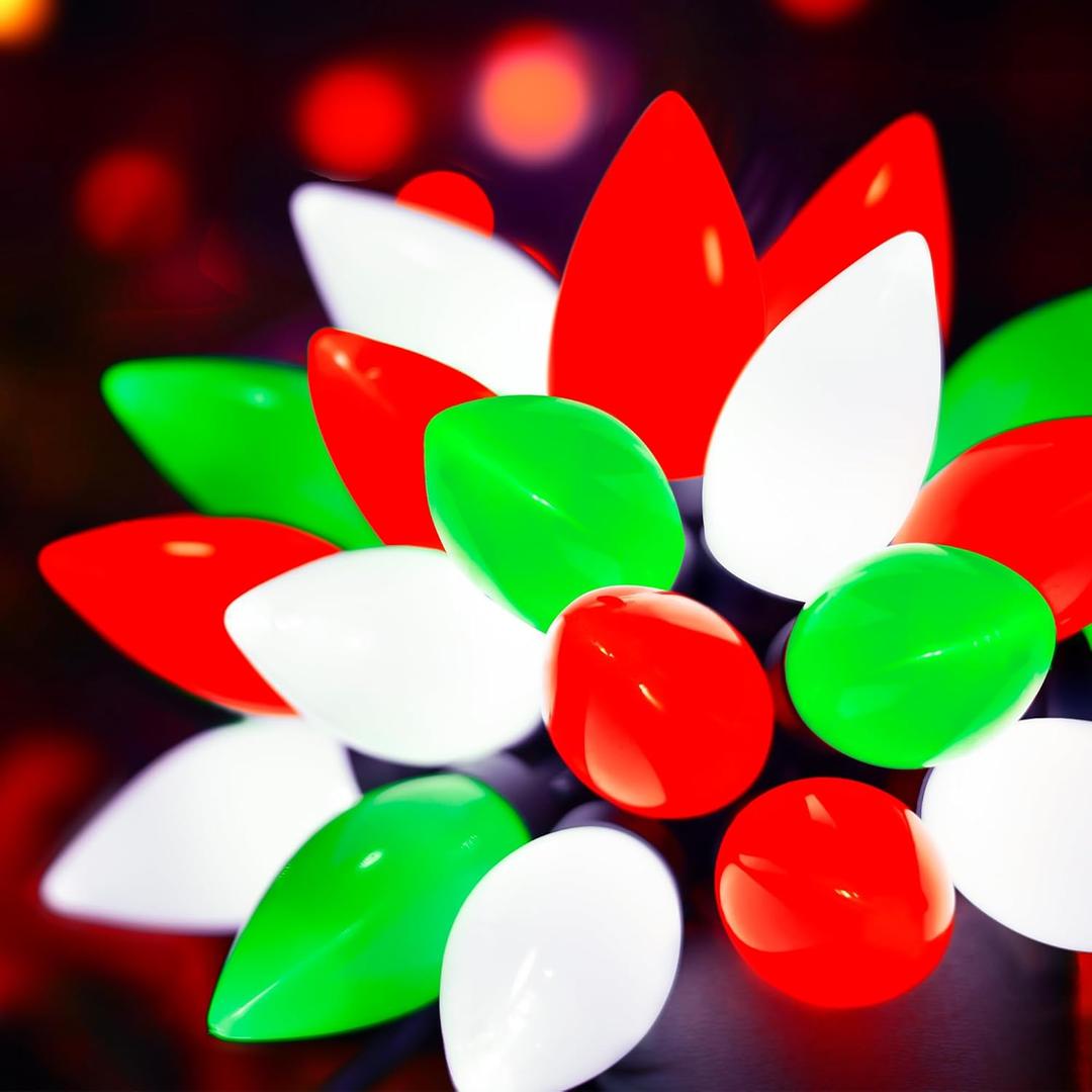 HAYATA C9 Big Bulbs Classic Christmas Lights 50 LED 32ft Strawberry String Light - Outdoor, Indoor, Garden, Yard, Party, Home, Wreath, Garland, Tree (Red White Green - 50LED)