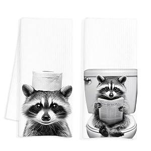 INDAJEDN Funny Raccoon Hand Towels for Bathroom Set of 2, Raccoon Bathroom Hand Towels, Kids Hand Towels, Kids Bathroom Decor, Raccoon Gifts for Women Raccoon Lovers, 16x24 Inch