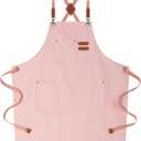 AFUN Chef Aprons for Women Men with Oversized Pockets, 12-Ounce Cotton Canvas Cross Back Water Repellent Apron (Light Pink), Size: 31.5 X 27 inches