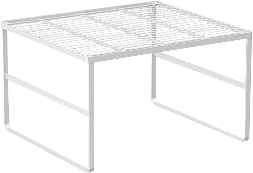 Kitchen Cabinet Storage Shelf Stackable Wire Spice Rack Organizer Heavy Duty Space Saver for Bathroom Bedroom Closet Laundry Room Office Countertop - White, Pack 1