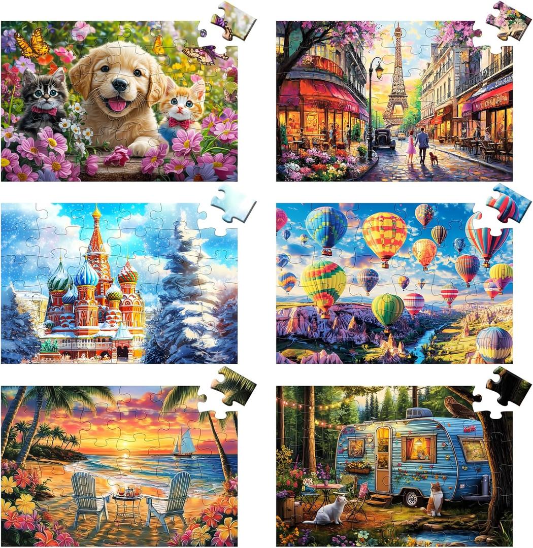 6 Packs 36 Large Piece Puzzle for Seniors,Dementia Alzheimer's Products Activities for Elderly Adults,Easy Puzzle Alzheimers Memory Cognitive Game Gift for Patient in Nursing Home with 6 Storage Bags