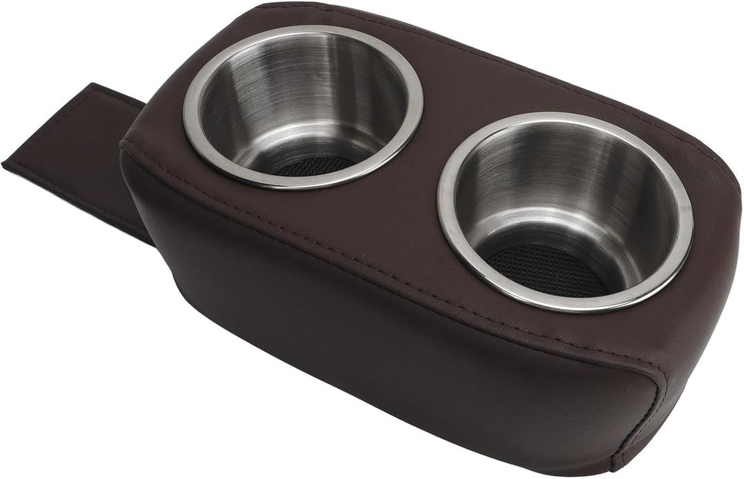 Pontoon Cup Holder, Pontoon Double Drink Holder with Stainless Holders, Portable Cup Holders Drink Bottle Holder for Boat, Yacht, RV, Car, Boat Cup Holders (Brown)