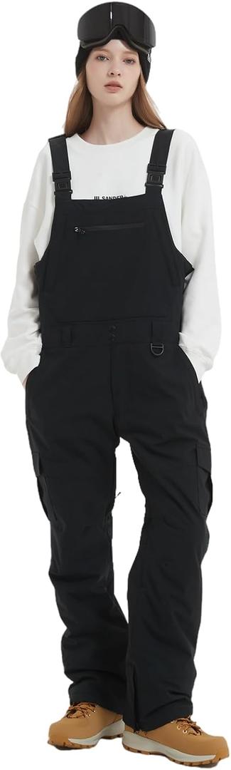 Women Men Snow Ski Bibs Pants Adjustable Windproof Waterproof Jumpsuit Snowboarding Insulated Warm Overall Trouser (Medium, Black)