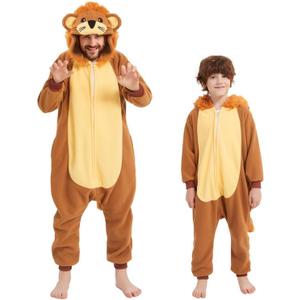 Cartoon Animal Sleepsuit, Cute Animal Lion Onesie Pajamas Sleepwear Cosplay Costume for Kids and Adults (4-6 Years)